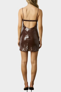 Jessie Sequin Mini Dress in Brown