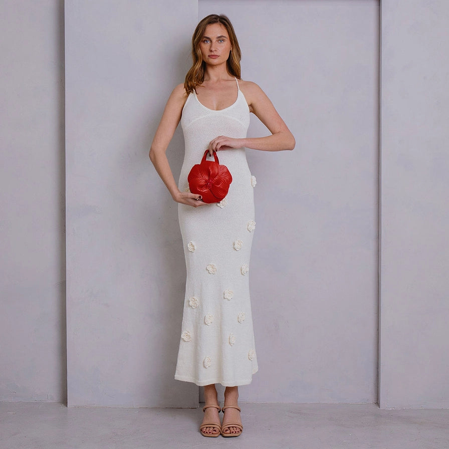 Melie Bianco Monroe Flower Top Handle Bag in Red