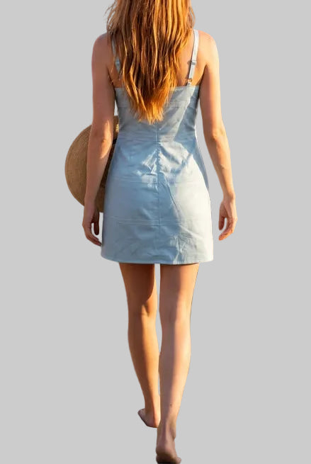 Gia Eyelet Stripe Mini Dress in Baby Blue