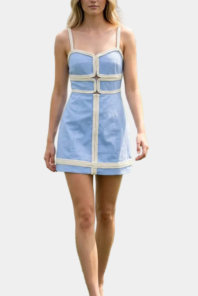 Peyton Rope Trim Mini Dress in Sky Blue/White