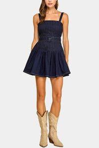 Kinsley Belted Pintuck Mini Dress