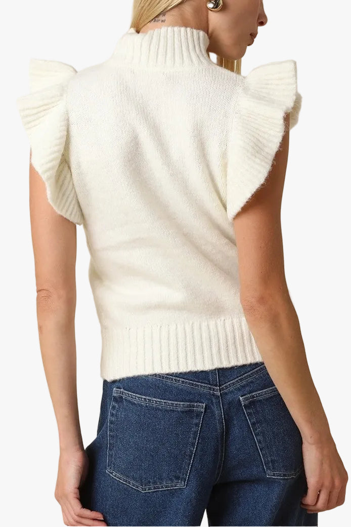 Lana Ruffle Sleeve Sweater in Cream