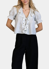 Emerson Striped Ruffle Trim Blouse