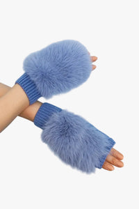 Faux Fur Trim Fingerless Knit Mittens