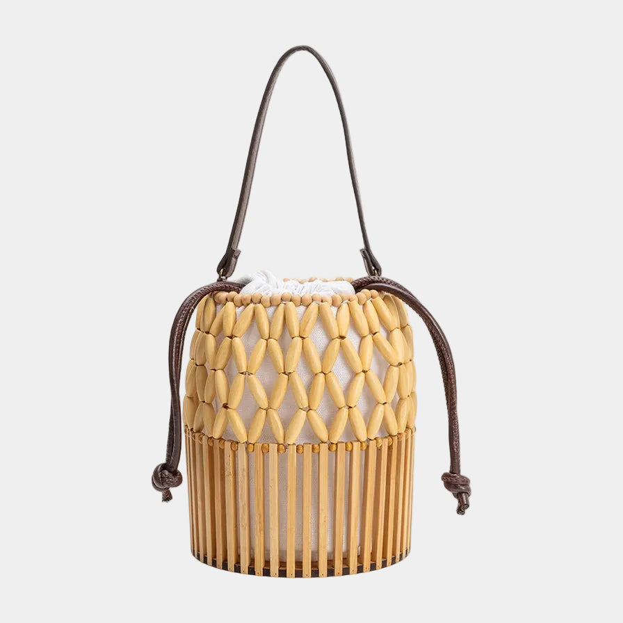 Melie Bianco Naomi Wooden Bamboo Top Handle Bag