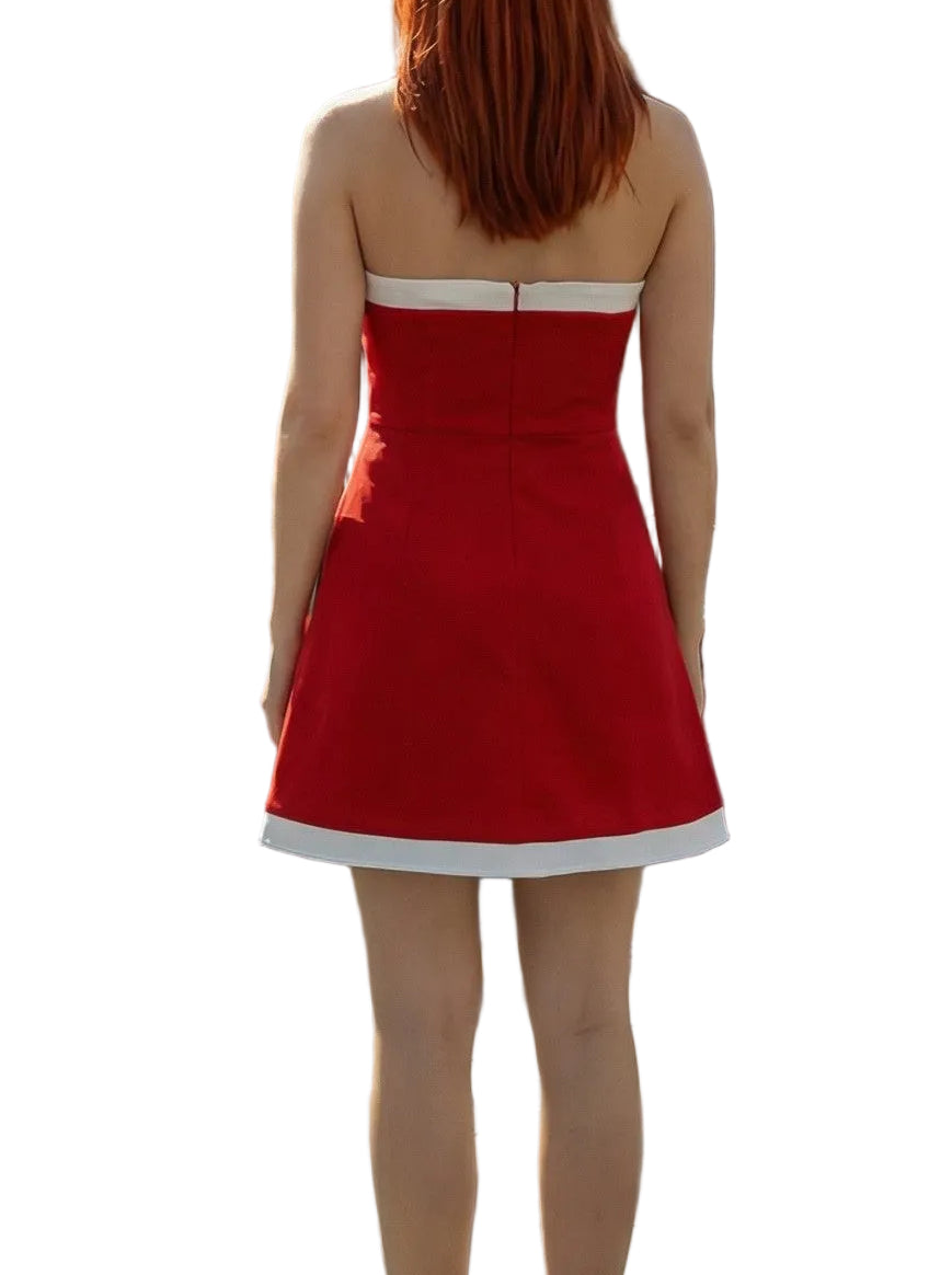 Codie Color Block Strapless Romper In Red/White