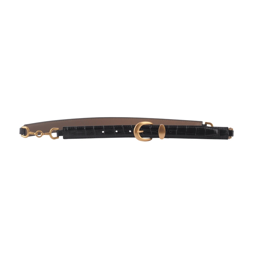 Jamie Skinny Croc Belt with Gold Side Hardware