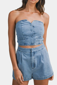 Anderson Denim Button Front Top & Shorts Set