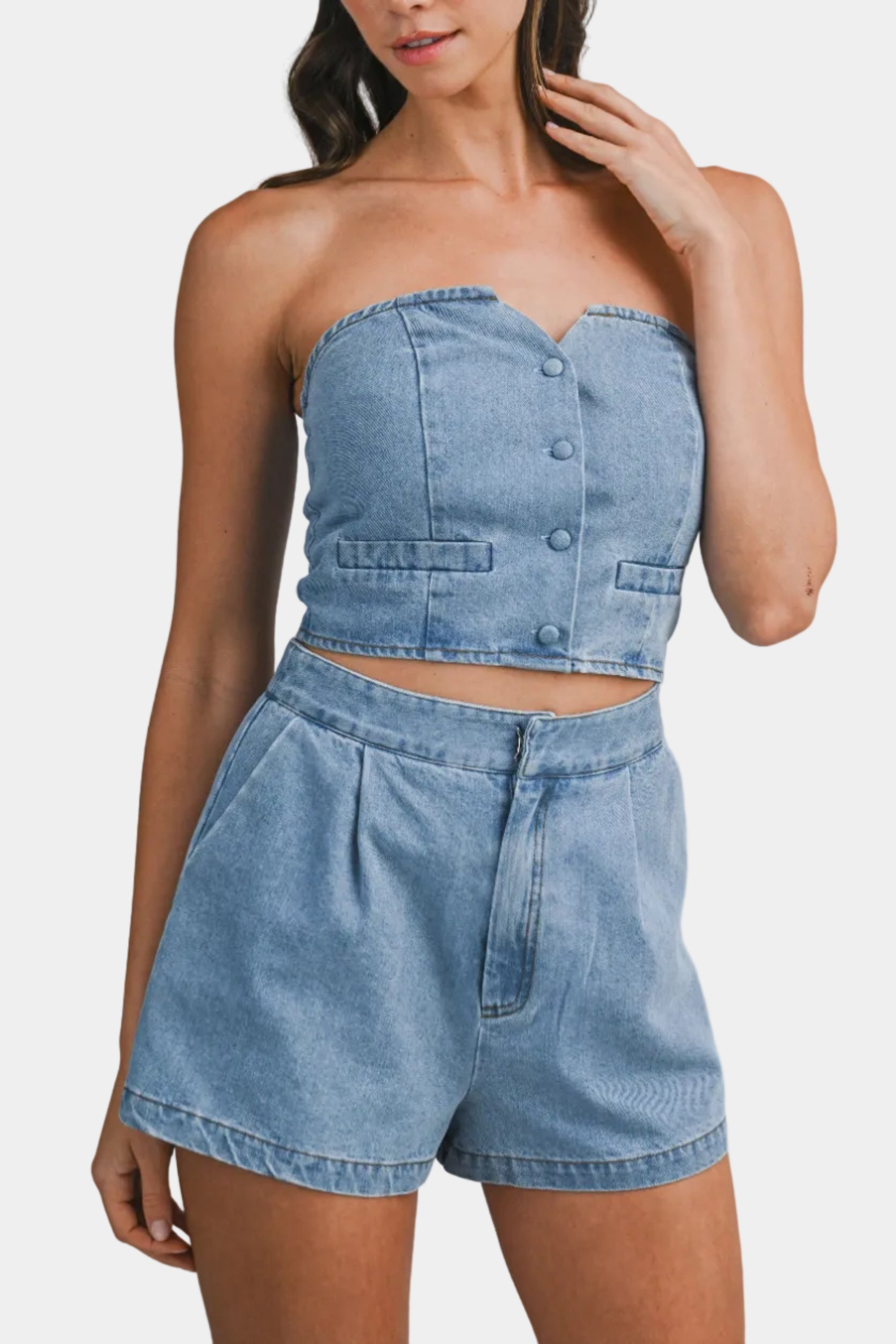 Anderson Denim Button Front Top & Shorts Set