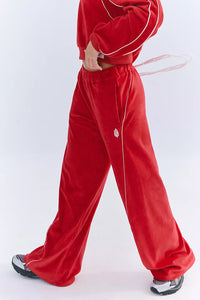 FP Movement Chalet All Day Velour Pants in Candy Apple Combo