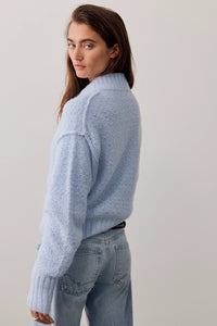 Free People Tucked Henley Pullover in Blue Snowflake Combo
