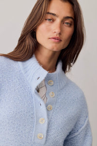 Free People Tucked Henley Pullover in Blue Snowflake Combo
