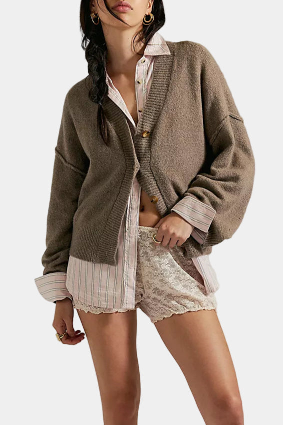 Free People Cool Of The Night Cardi in Mocha Melange