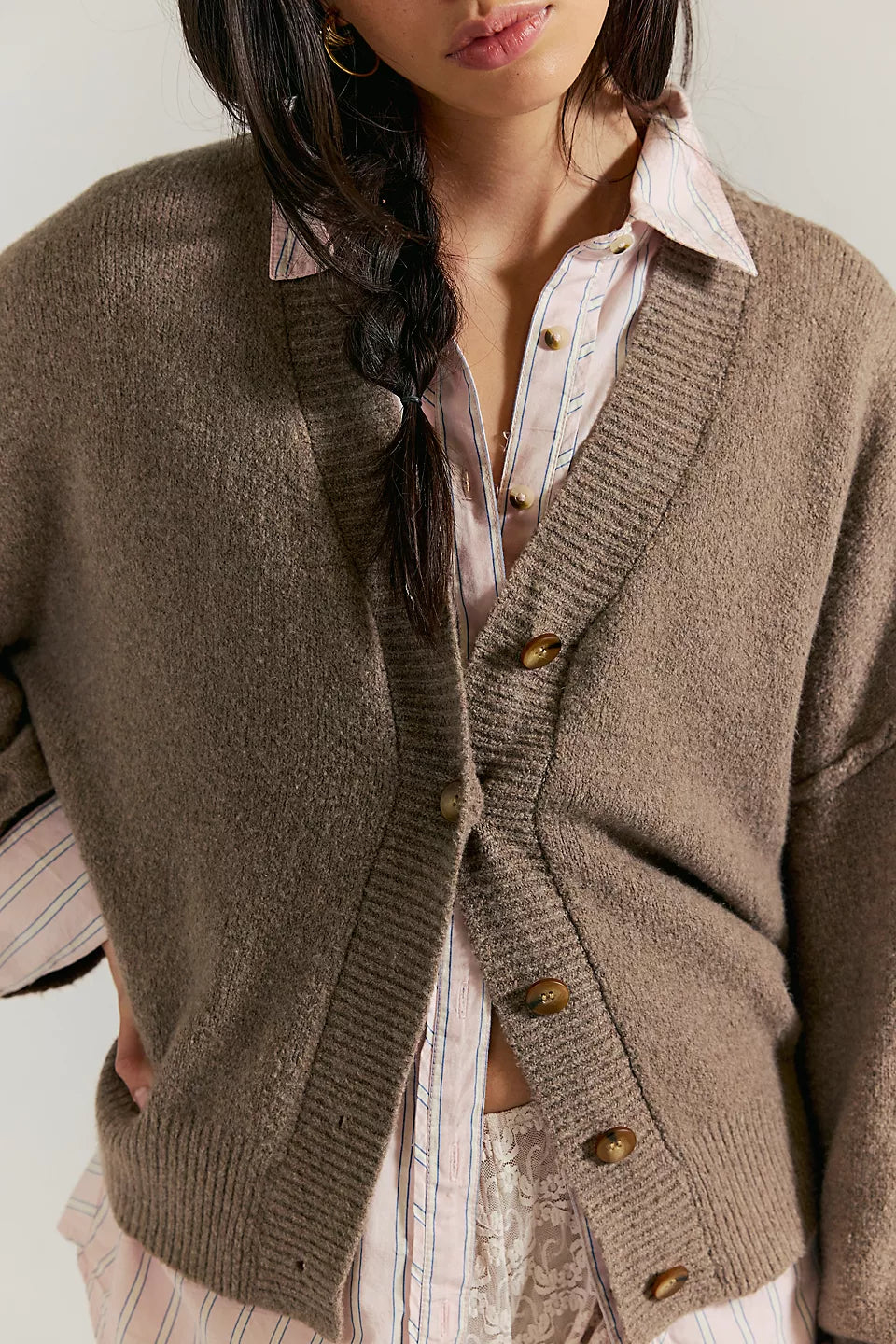 Free People Cool Of The Night Cardi in Mocha Melange