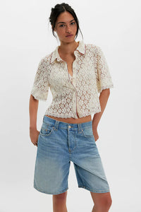 Free People Mannie Lace Button Down Top