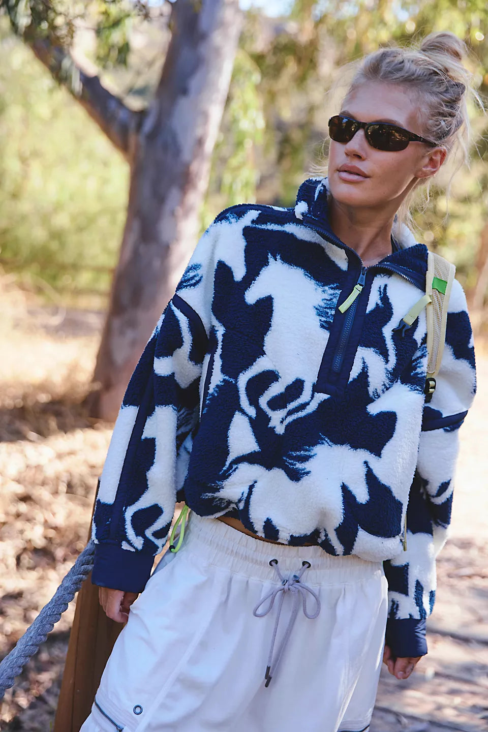FP Movement Mountain High Printed Half-Zip Fleece in Wild Horses Navy Combo