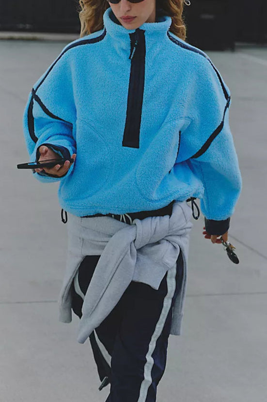 FP Movement Mountain High Shine Half Zip Fleece in Bright Blue Combo