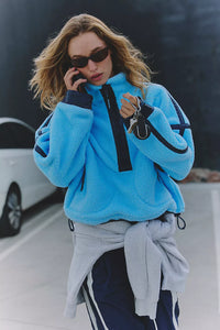 FP Movement Mountain High Shine Half Zip Fleece in Bright Blue Combo