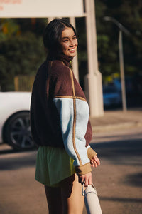 FP Movement Mountain High Colorblock Half Zip Fleece in Cocoa Sky Combo