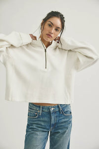 Free People Celeste Quarter Zip in Clean Ivory