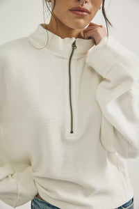 Free People Celeste Quarter Zip in Clean Ivory