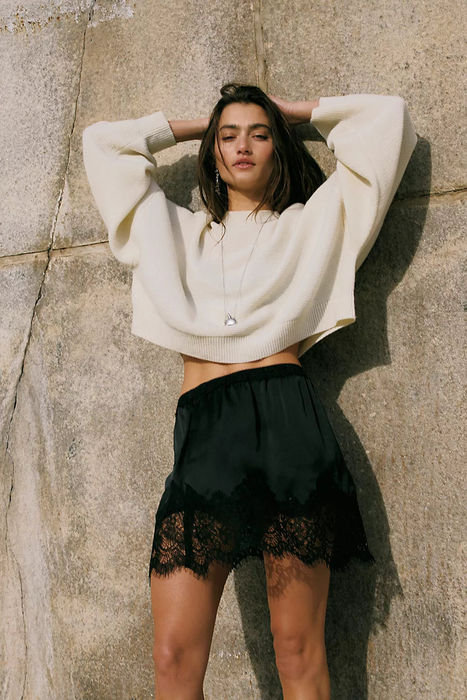 Free People Meet In The Middle Half Slip Skirt in Black
