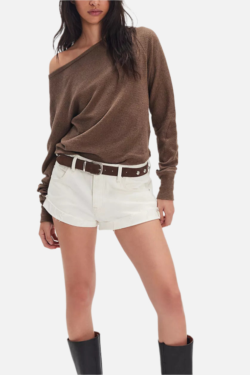 Free People Jess Long Sleeve Top in Coco Brown Heather