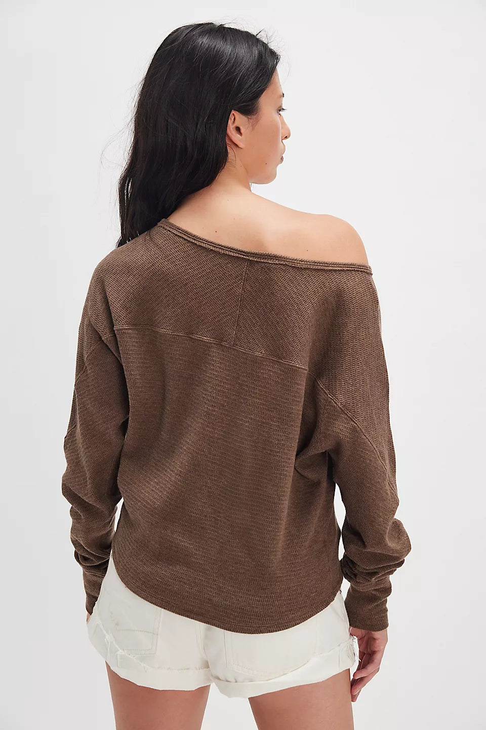 Free People Jess Long Sleeve Top in Coco Brown Heather
