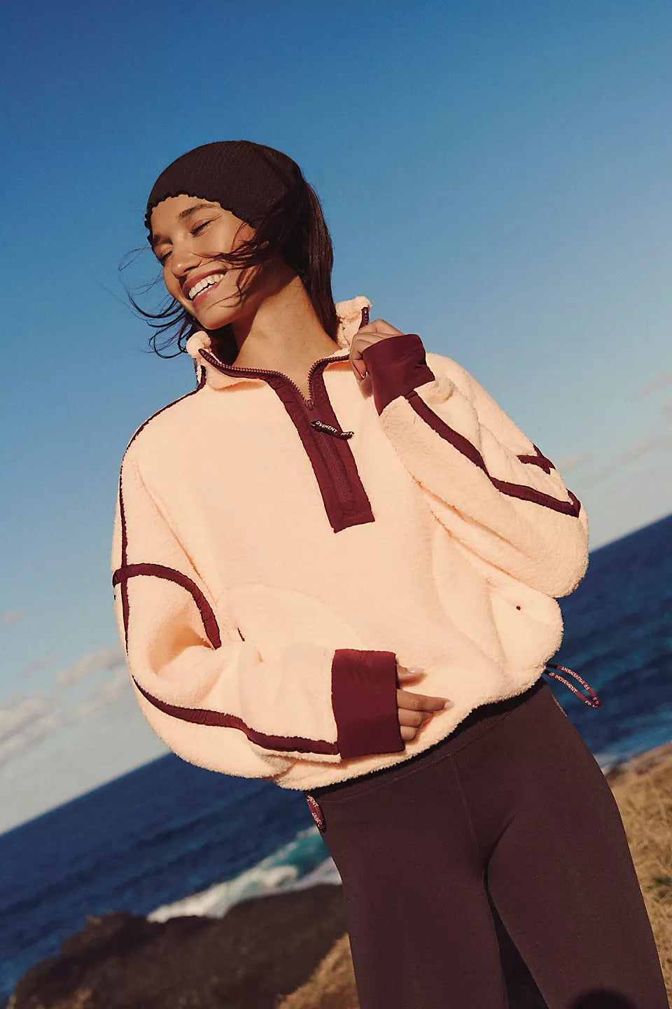 FP Movement Mountain High Half-Zip Fleece in  Pina Colada W/ Red Velvet
