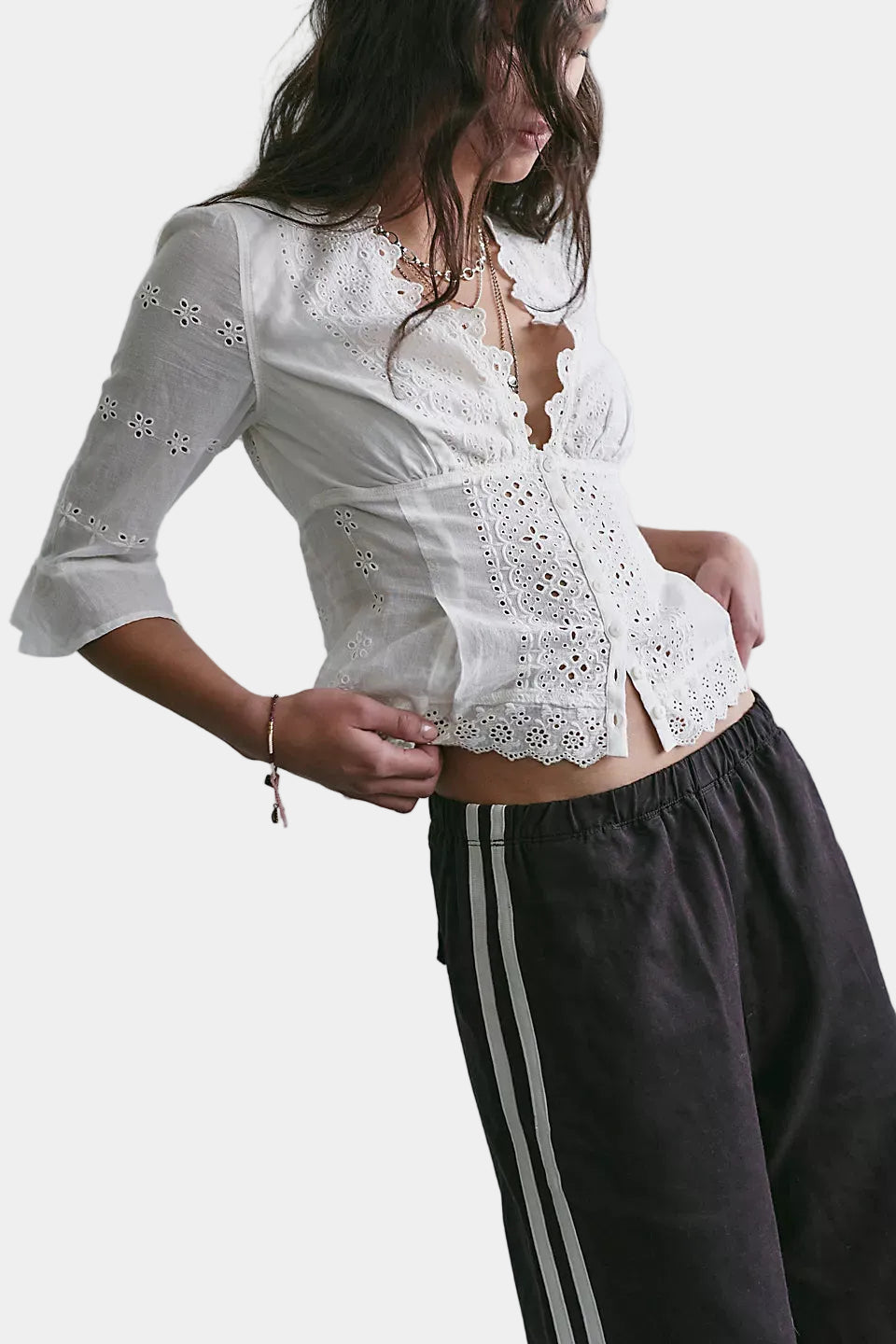 Free People Salone Eyelet Top in Clean Ivory