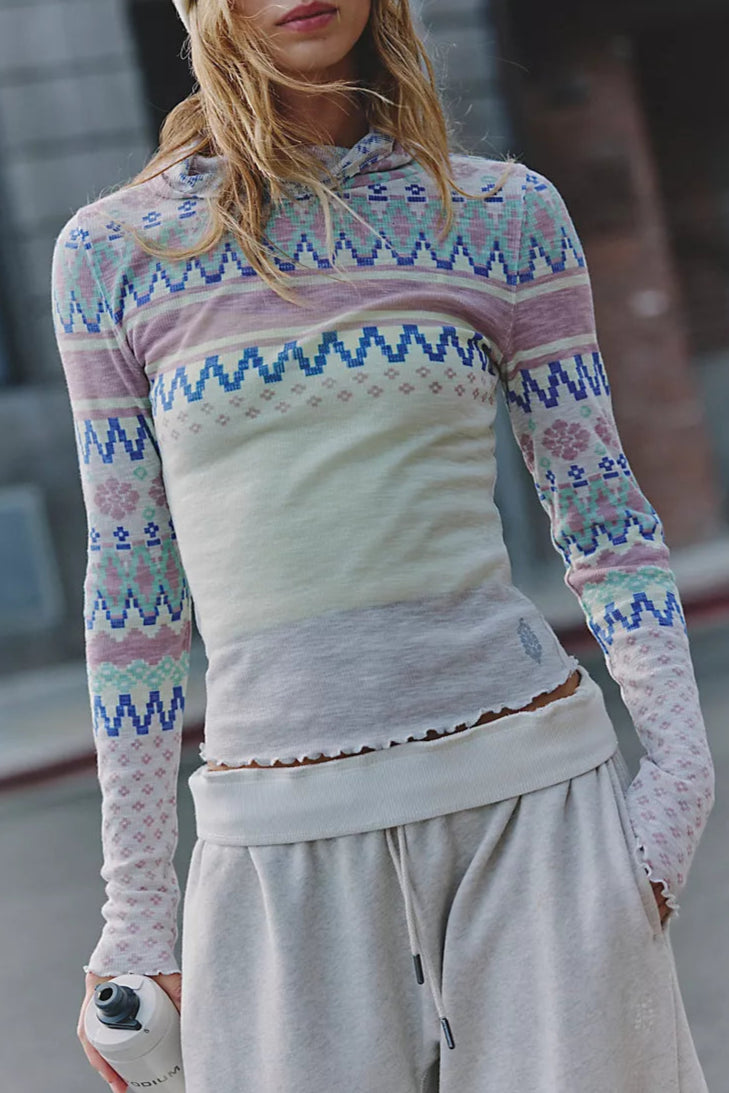 FP Movement Breathe Easy Printed Layer in Plaid Fairisle Titan