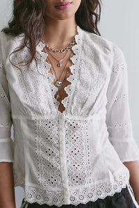 Free People Salone Eyelet Top in Clean Ivory