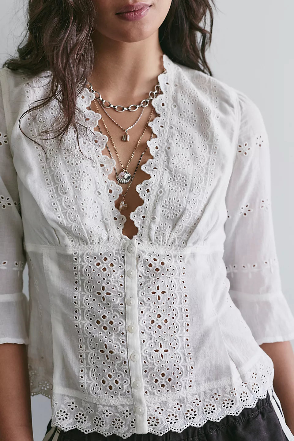 Free People Salone Eyelet Top in Clean Ivory