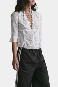 Free People Salone Eyelet Top in Clean Ivory