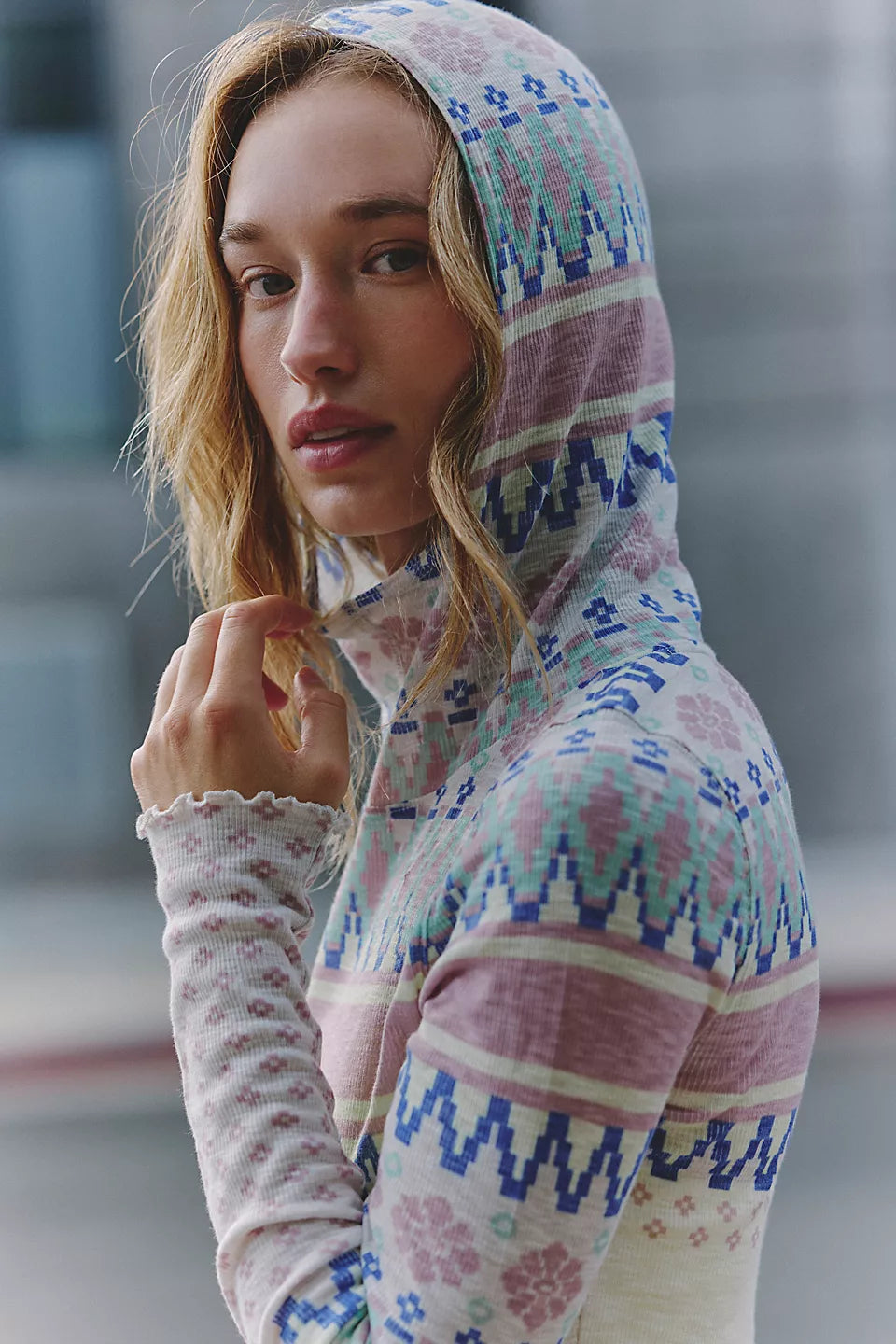 FP Movement Breathe Easy Printed Layer in Plaid Fairisle Titan