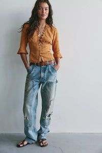 Free People Salone Eyelet Top in Bronzer