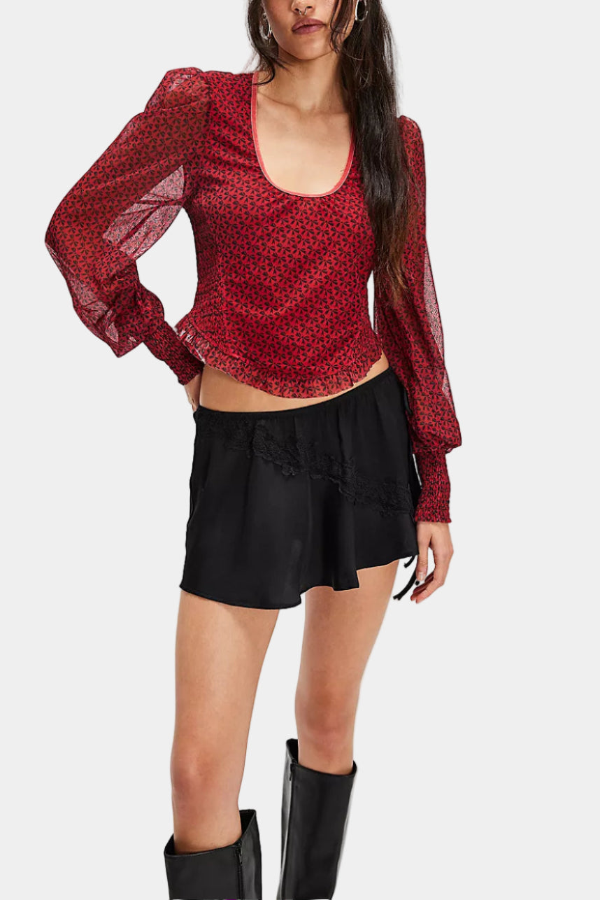 Free People Dottie Printed Long Sleeve Knit Top