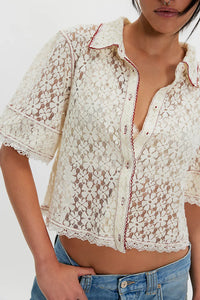 Free People Mannie Lace Button Down Top
