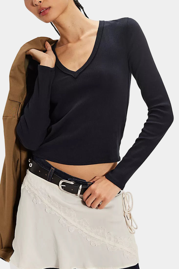 Free People Neria Long Sleeve Top in Black
