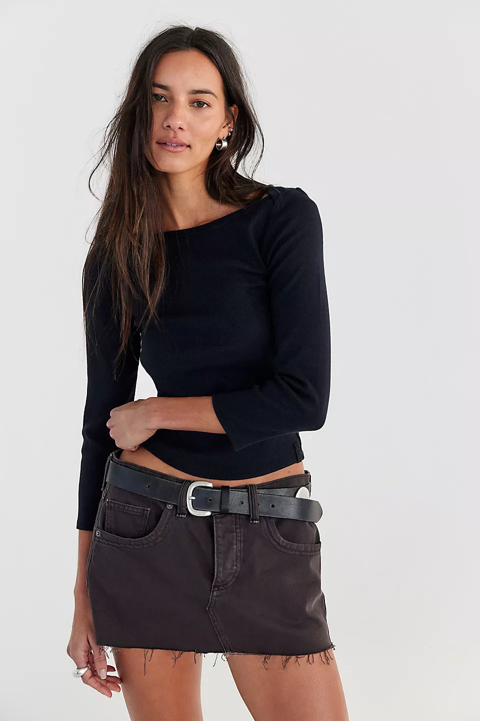 Free People Lainey Low Rise Mini Skirt in Chocolate