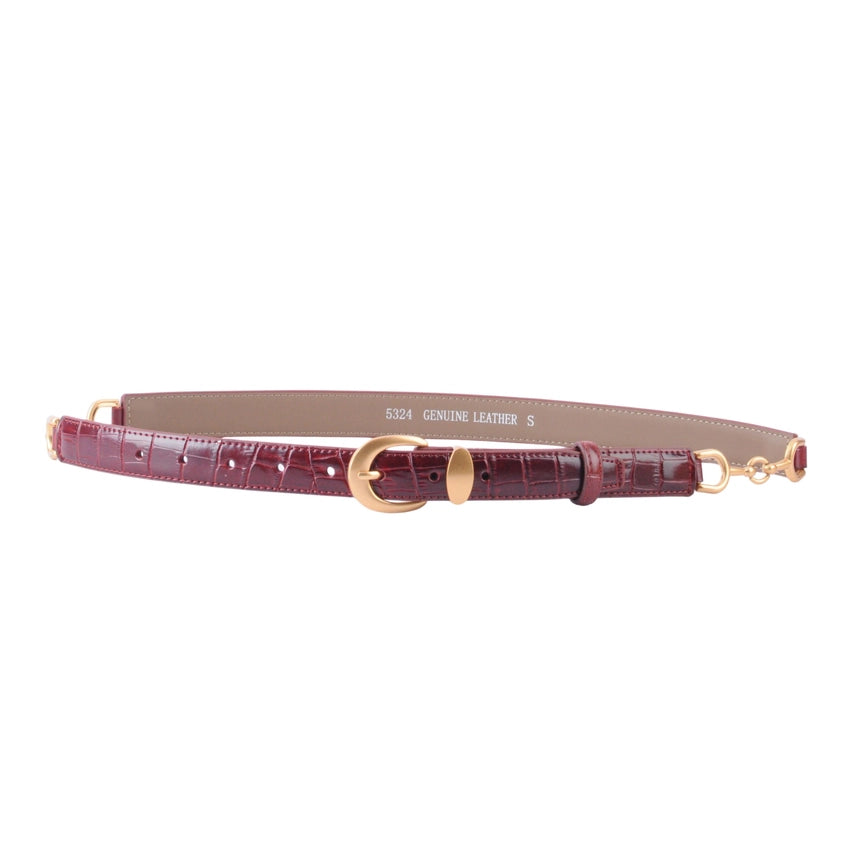 Jamie Skinny Croc Belt with Gold Side Hardware