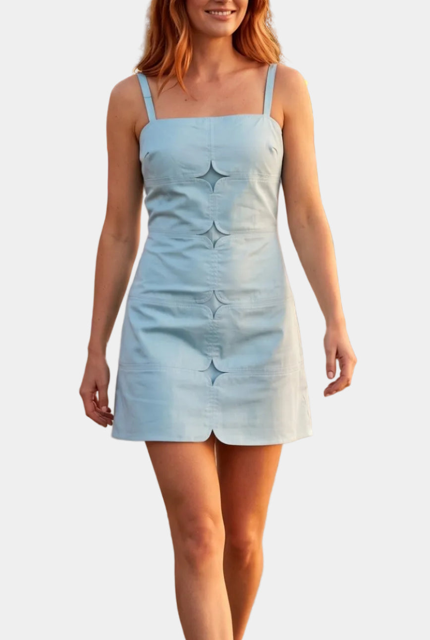 Gia Eyelet Stripe Mini Dress in Baby Blue