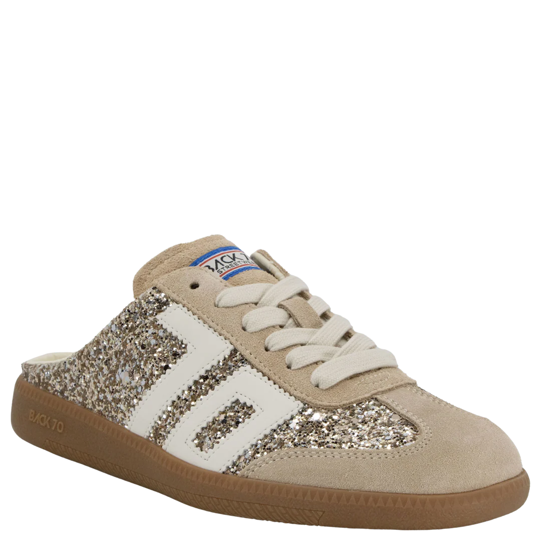 BACK 70 Easter Backless Sneaker in Glitter Gold