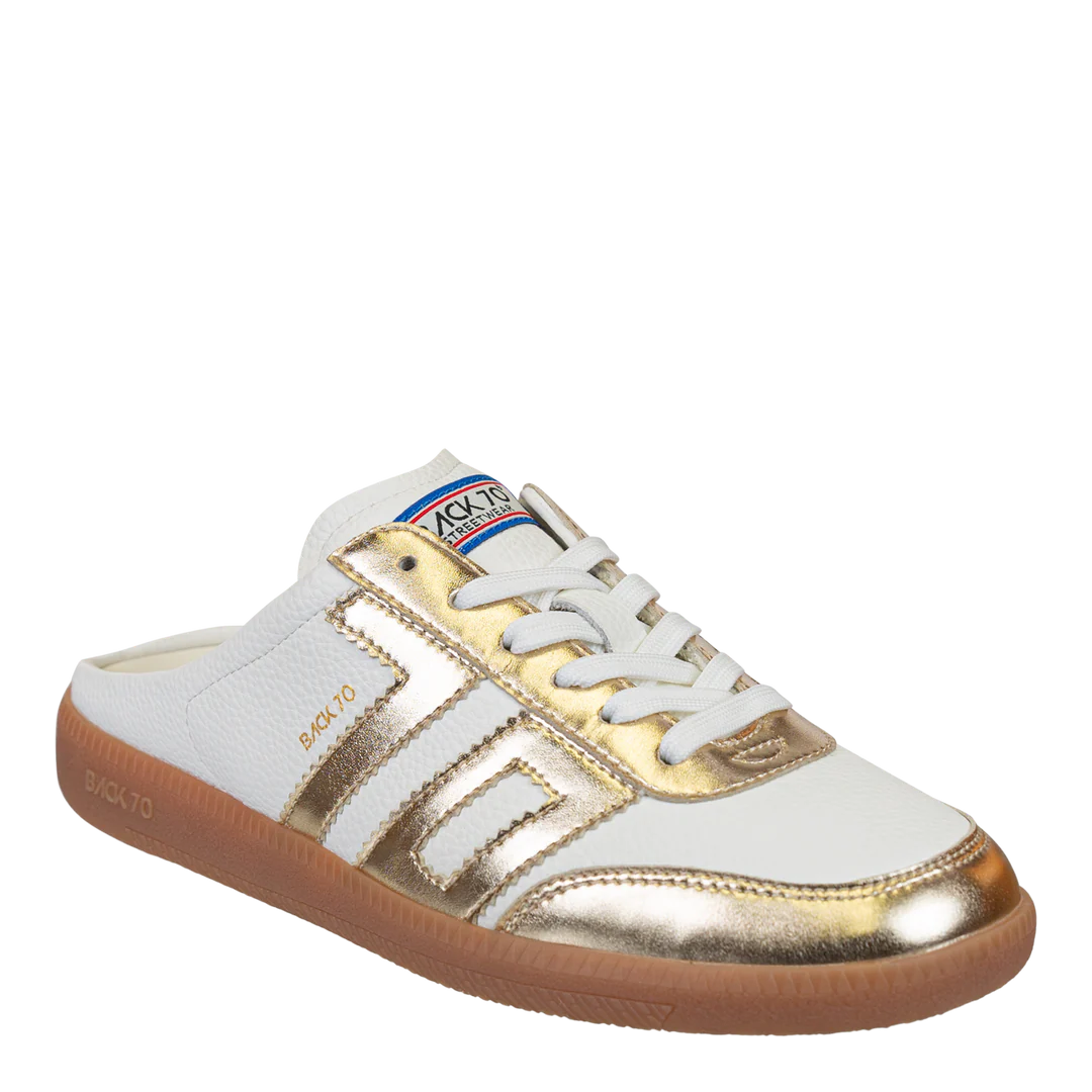 BACK 70 Easter Backless Sneaker in Metallic Gold