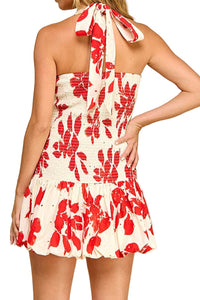 Gemma Halter Floral Eyelet Print Mini Dress