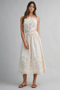 Cassie Eyelet Embroidered Halter Top & Midi Skirt Set