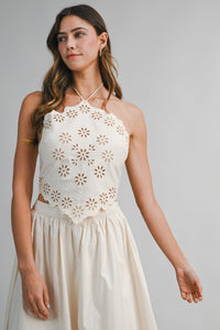 Cassie Eyelet Embroidered Halter Top & Midi Skirt Set