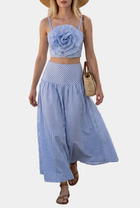 Ronan Striped Rose Detail Top & Midi Skirt Set