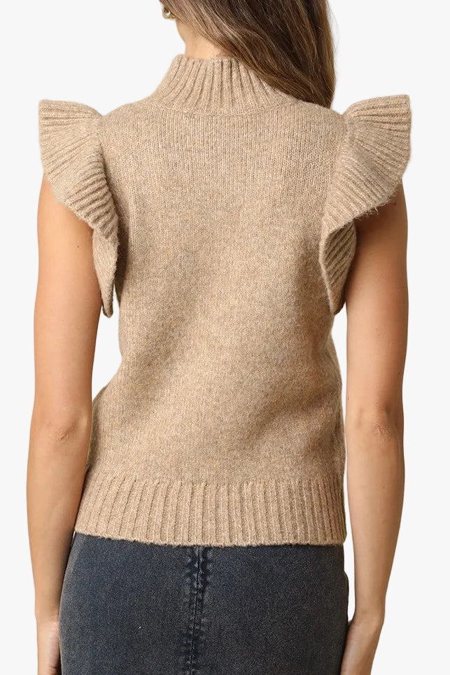 Lana Ruffle Sleeve Sweater in Mocha