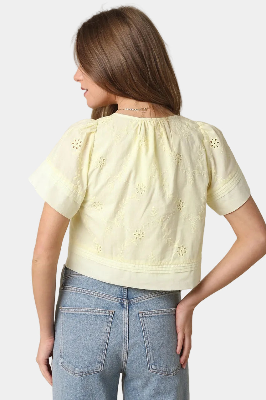Elaine Flutter Sleeve Cropped Top in Butter